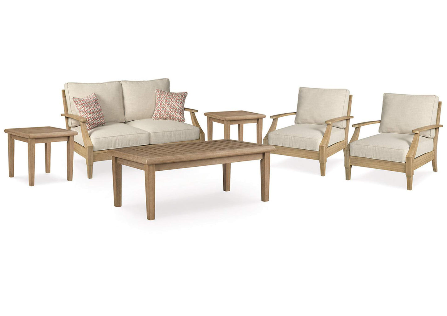 Clare View Outdoor Loveseat and 2 Lounge Chairs with Coffee Table and 2 End Tables