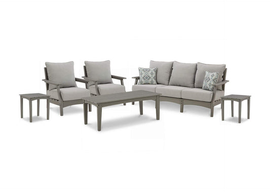 Visola Outdoor Sofa and 2 Lounge Chairs with Coffee Table and 2 End Tables