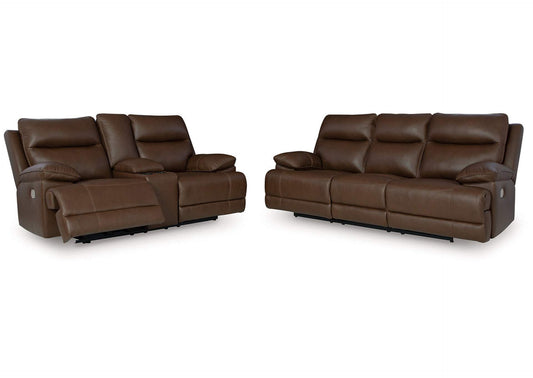 VonRyan Dual Power Leather Reclining Sofa and Loveseat