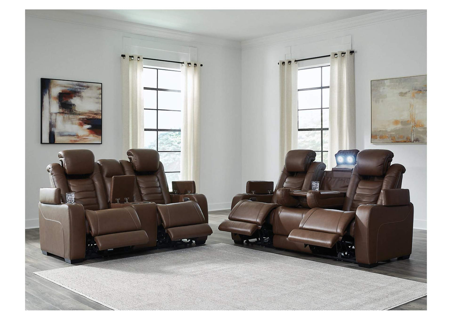 High Impact Dual Power Leather Reclining Sofa and Loveseat