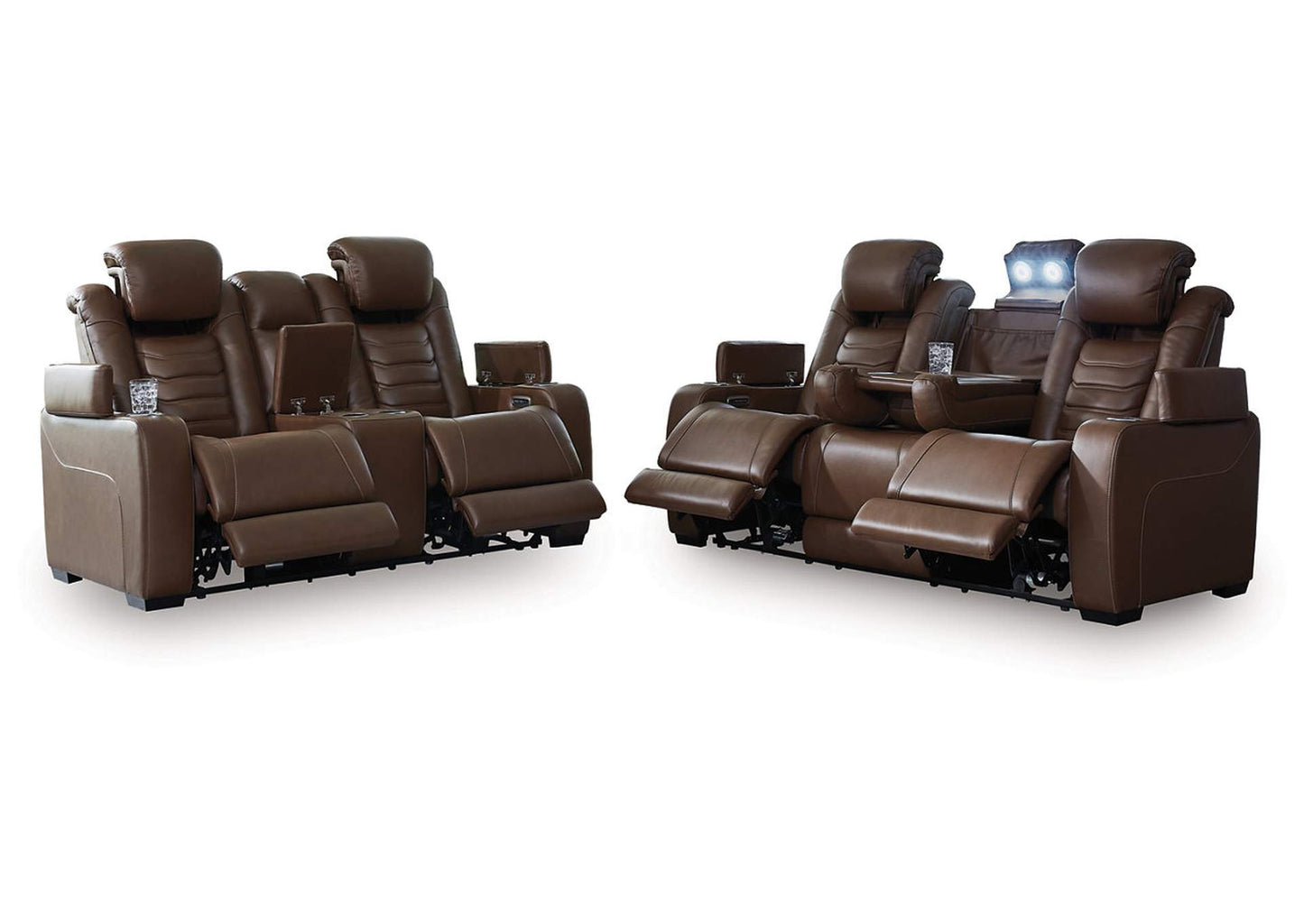 High Impact Dual Power Leather Reclining Sofa and Loveseat