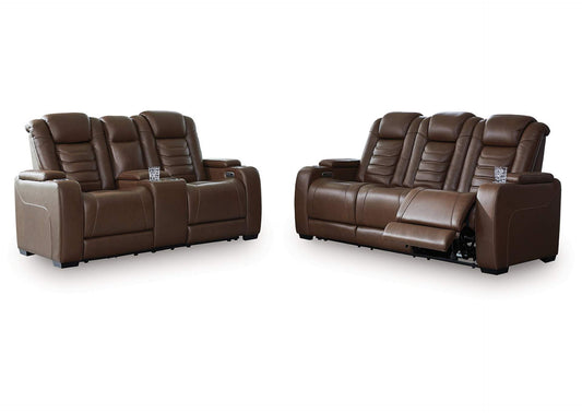 High Impact Dual Power Leather Reclining Sofa and Loveseat