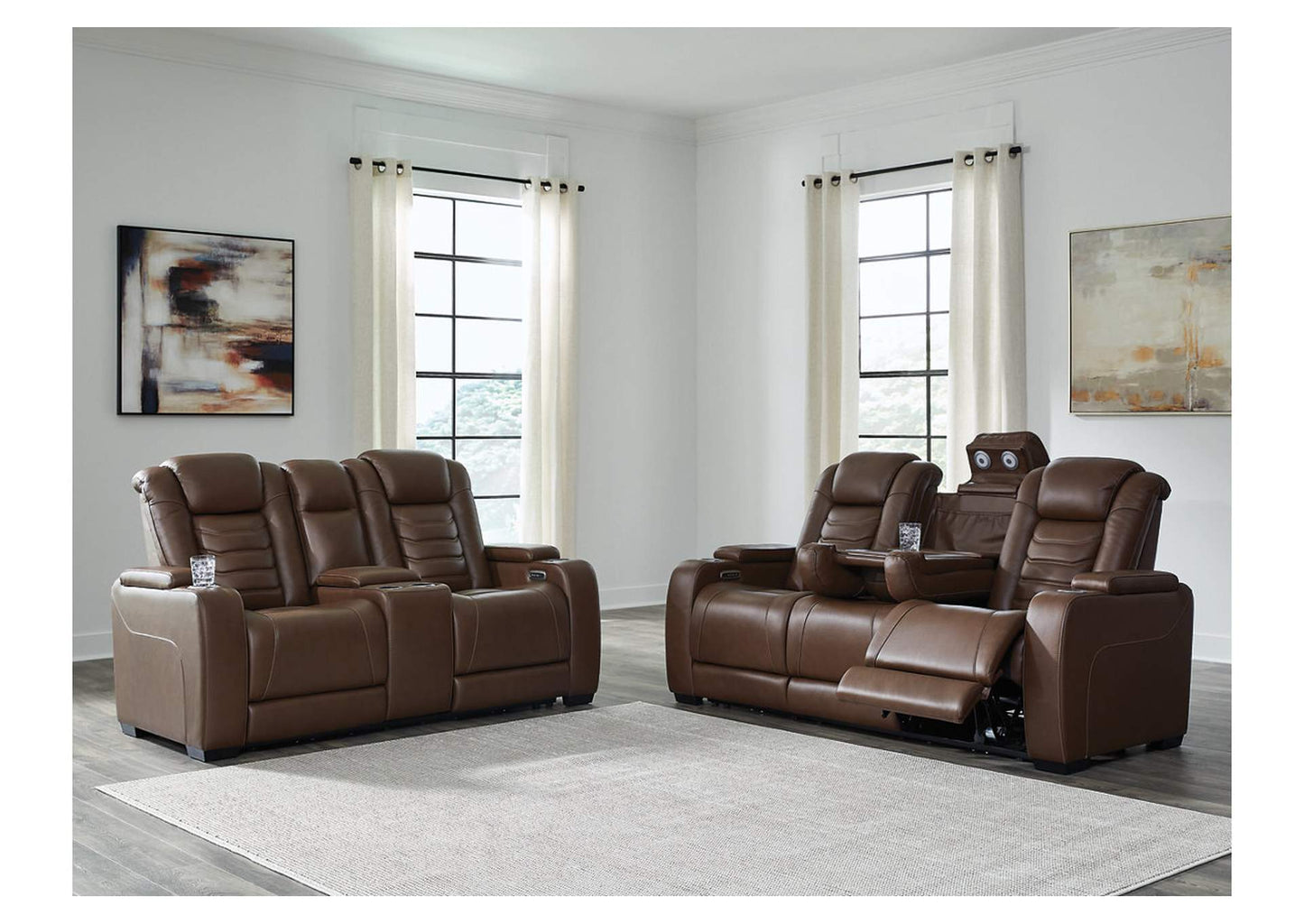 High Impact Dual Power Leather Reclining Sofa and Loveseat