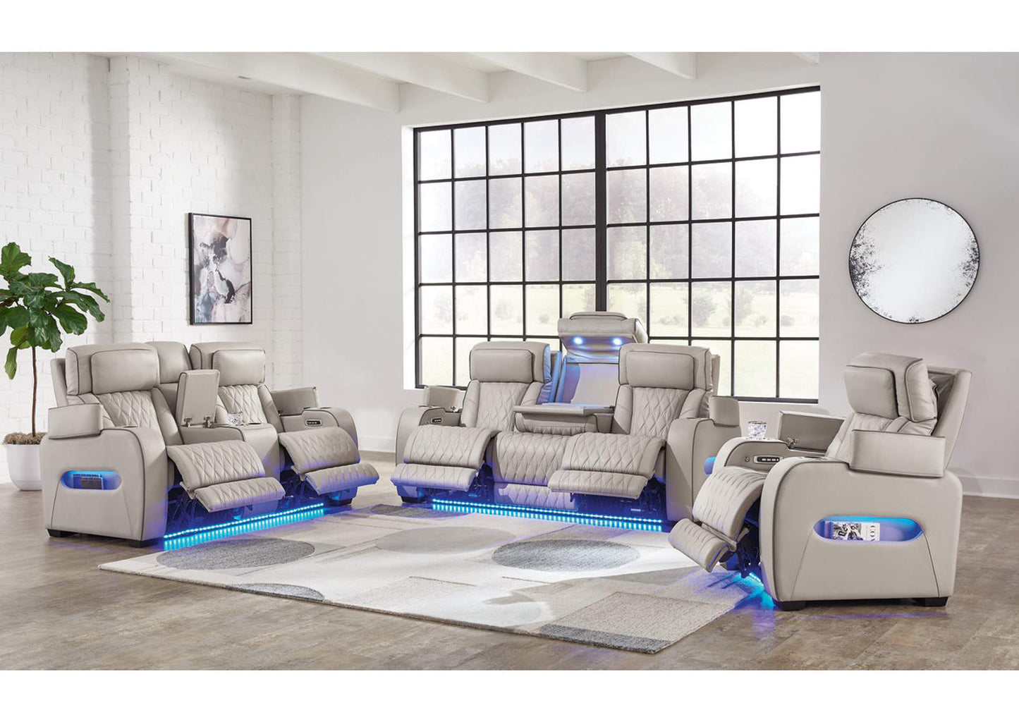 Boyington Dual Power Leather Sofa, Loveseat and Recliner