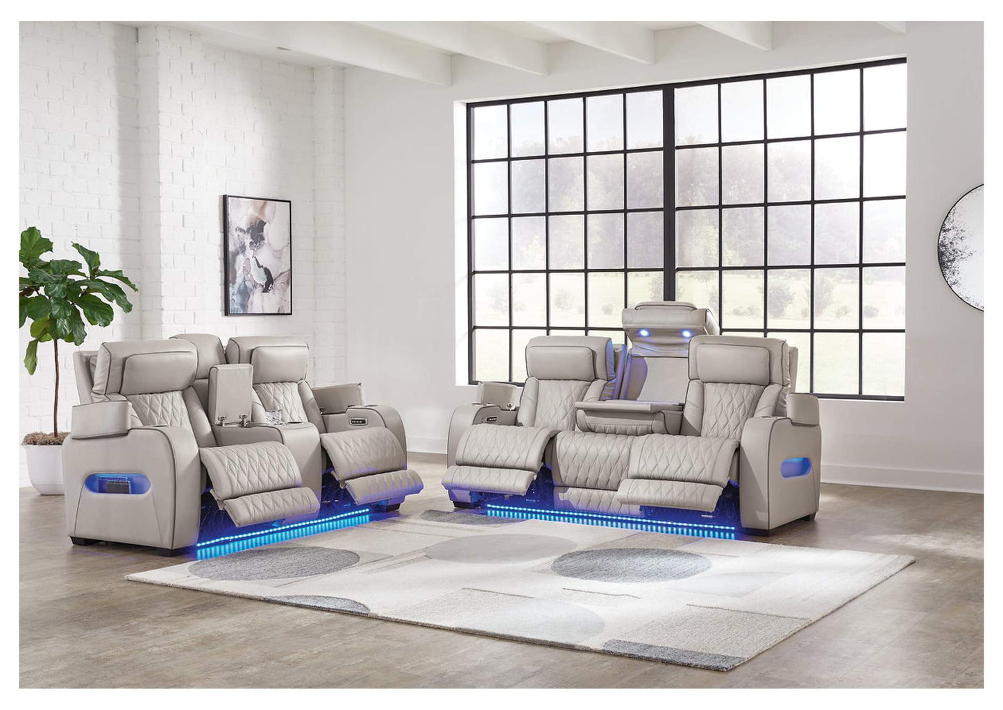 Boyington Dual Power Leather Sofa, Loveseat and Recliner