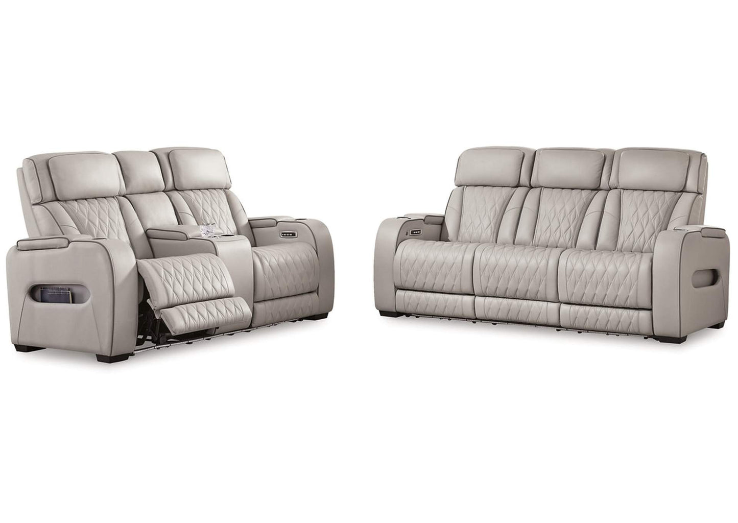 Boyington Dual Power Leather Sofa, Loveseat and Recliner