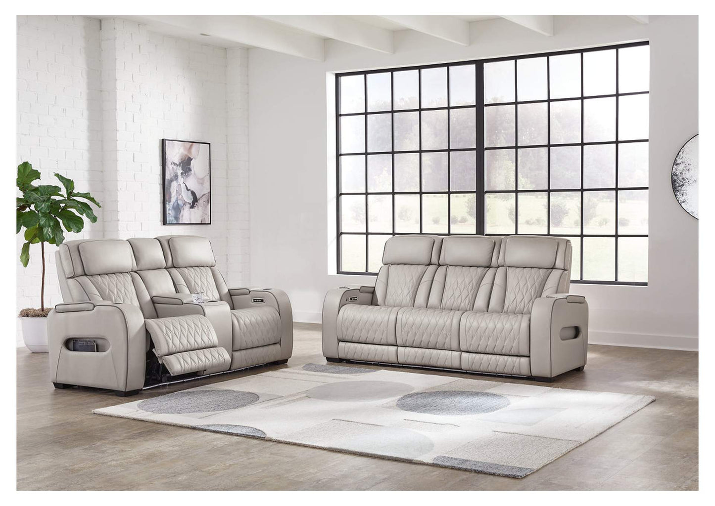 Boyington Dual Power Leather Sofa, Loveseat and Recliner