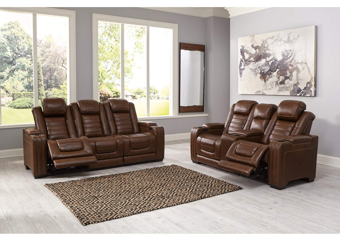 Backtrack Dual Power Leather Reclining Sofa and Loveseat Set