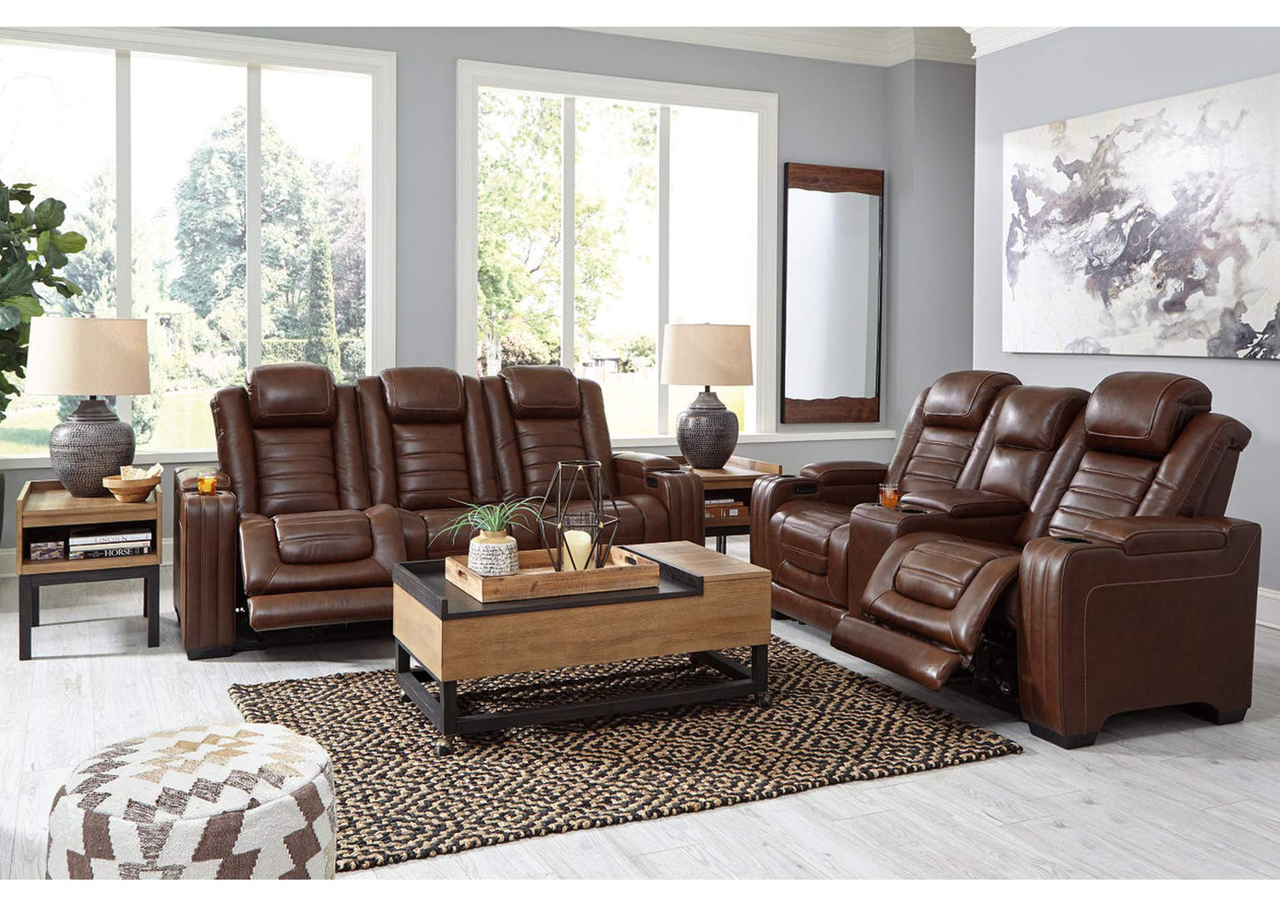 Backtrack Dual Power Leather Reclining Sofa and Loveseat Set