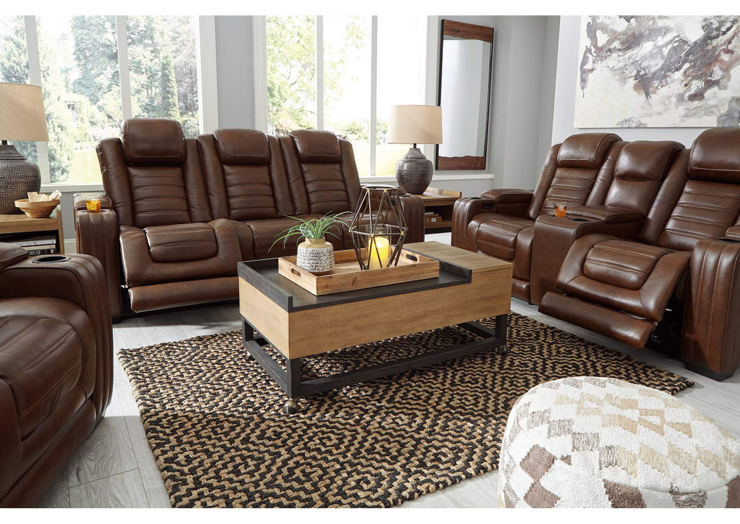 Backtrack Dual Power Leather Reclining Sofa and Loveseat Set