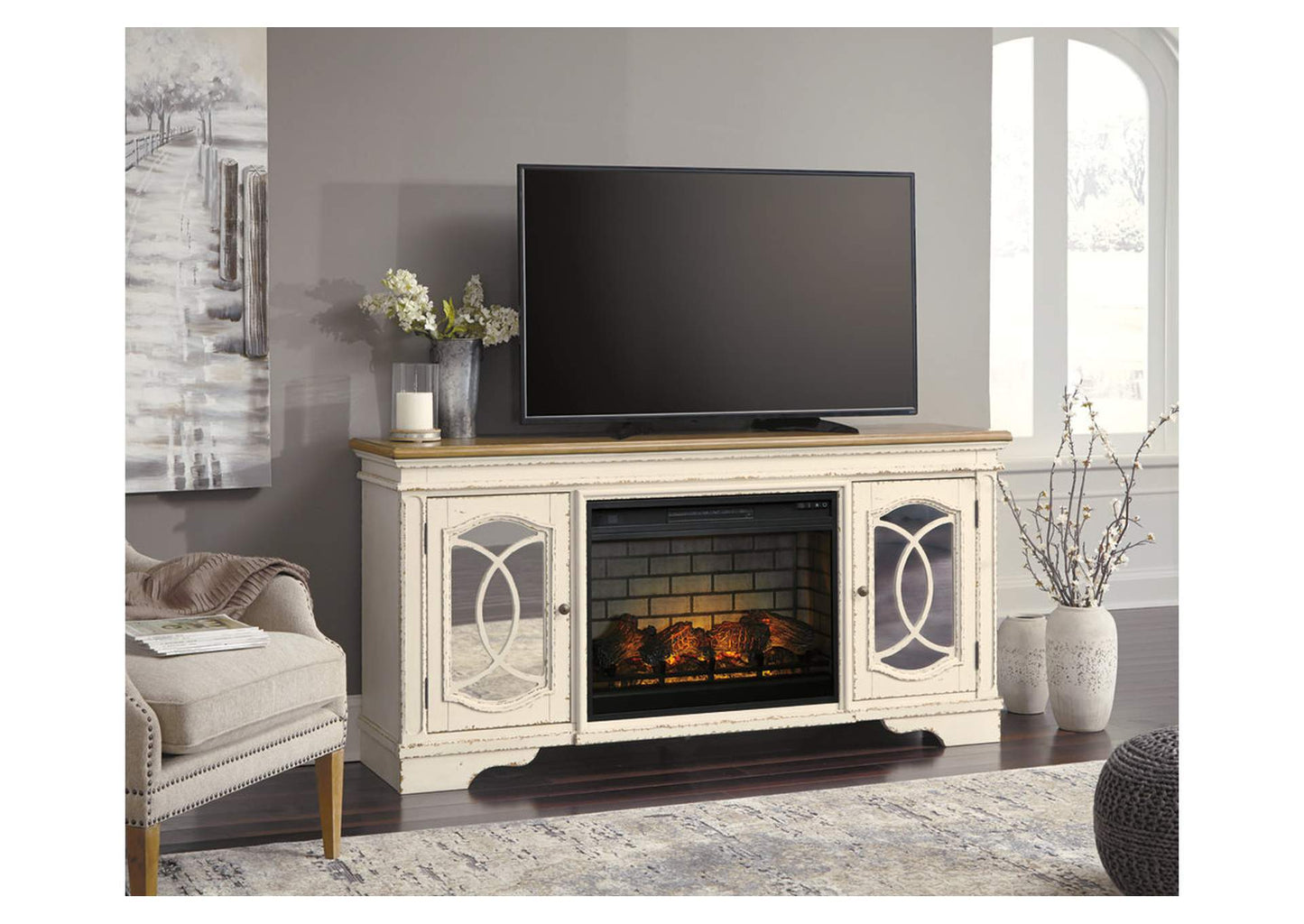 Realyn 74" TV Stand with Electric Fireplace